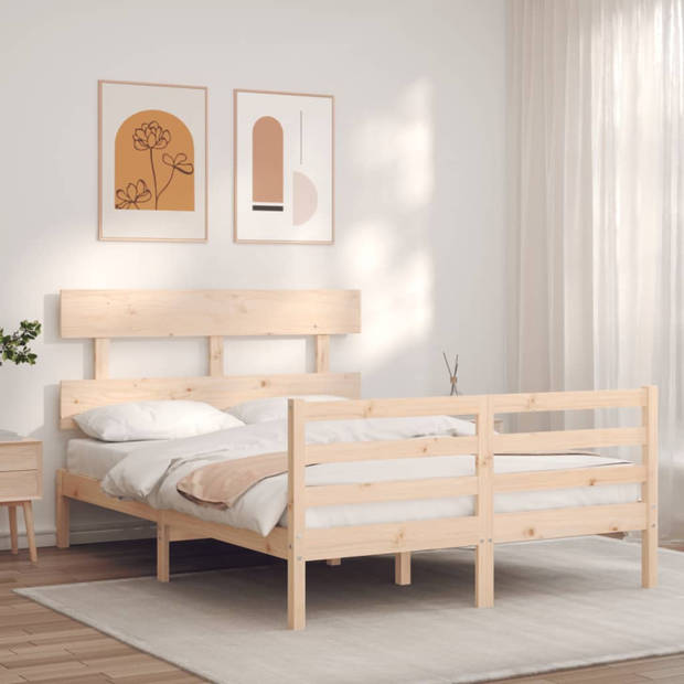 vidaXL Bedframe met hoofdbord massief hout