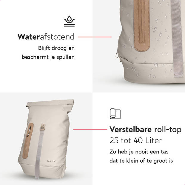 ONYX® Rolltop Rugzak 25 tot 40L - Met Laptopvak - Verstelbare Rugtas - Reistas - Waterdicht en Duurzaam - Sand