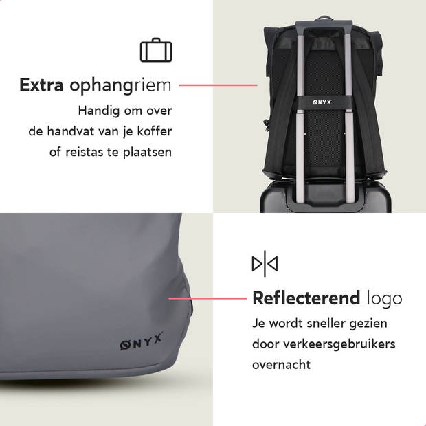 ONYX® Rolltop Rugzak 25 tot 40L - Met Laptopvak - Verstelbare Rugtas - Reistas - Waterdicht en Duurzaam - Grijs