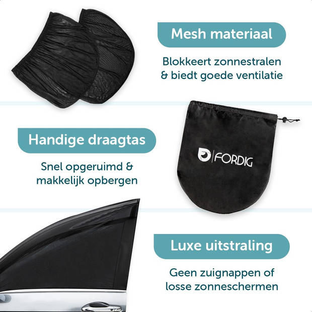 ForDig Zonnescherm Auto (2 stuks) - Zonwering UV Protectie voor Auto Zijruit – Zonwering Auto – Zonder zuignappen – Over