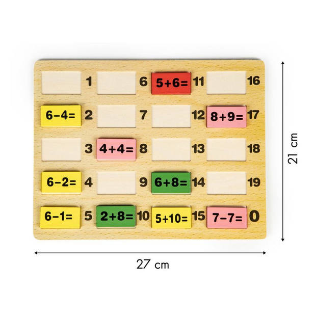 Ecotoys wiskundige blokken domino set - Leerzaam houten bord met gekleurde blokken voor kinderen vanaf 3 jaar