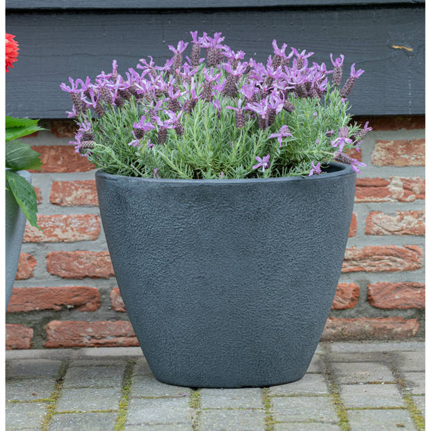 Mega Collections Plantenpot/bloempot - kunststof - zwart - dubbelwandig - D40 x H35 cm - Plantenpotten