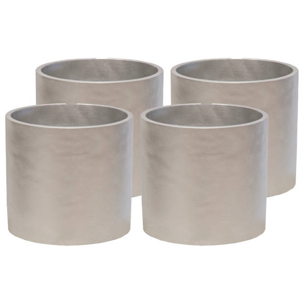 Mega Collections Plantenpot - 4x - keramiek - zilver - D11 cm - Plantenpotten