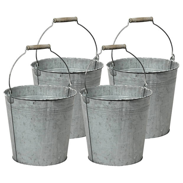 Mega Collections Plantenpot/bloempot - 4x - zink - grijs - D13 x H12 cm - Plantenpotten