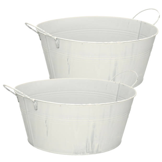 Mega Collections Teil/emmer/plantenpot - 2x - zink - wit - D25 x H11 cm - Emmers