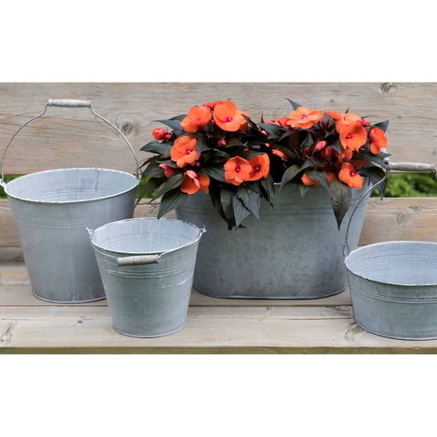 Mega Collections Plantenpot/bloempot - 4x - zink - grijs - D13 x H12 cm - Plantenpotten