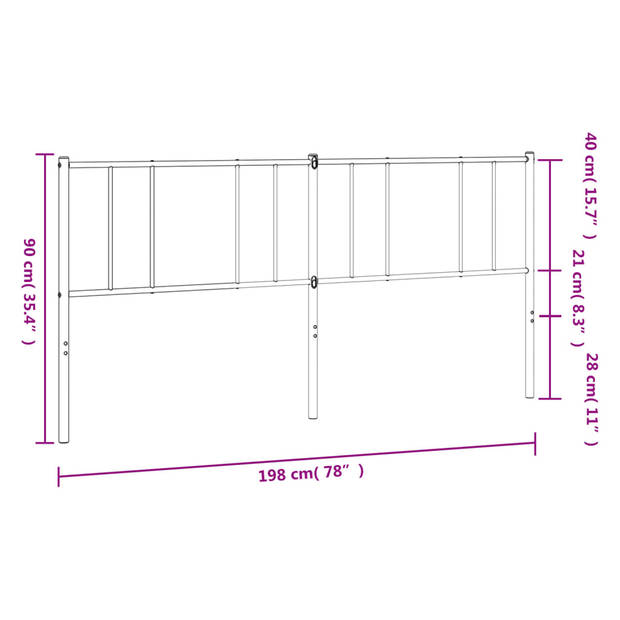 vidaXL Hoofdbord metaal wit 193 cm