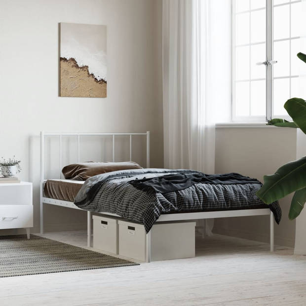 vidaXL Bedframe met hoofdbord metaal wit 100x200 cm