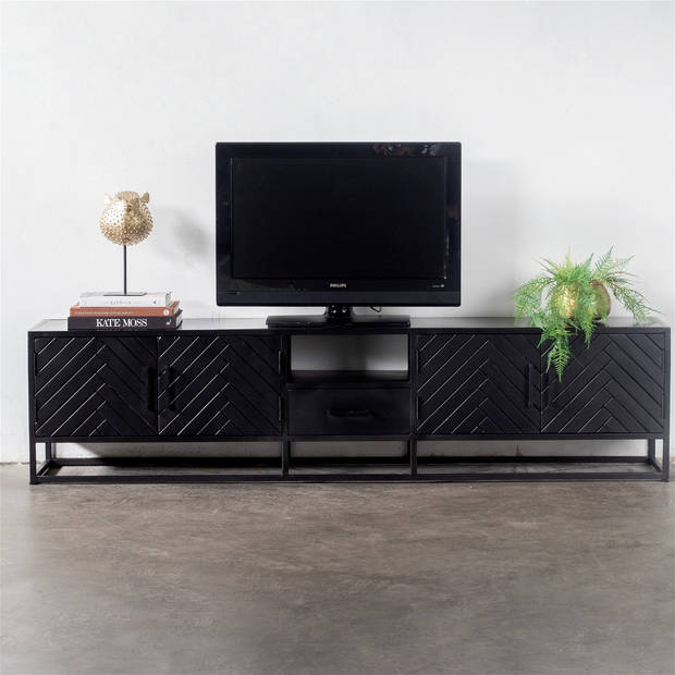 Giga Meubel - Tv Meubel Zwart Visgraat - Mangohout - 210cm - Kast Isa