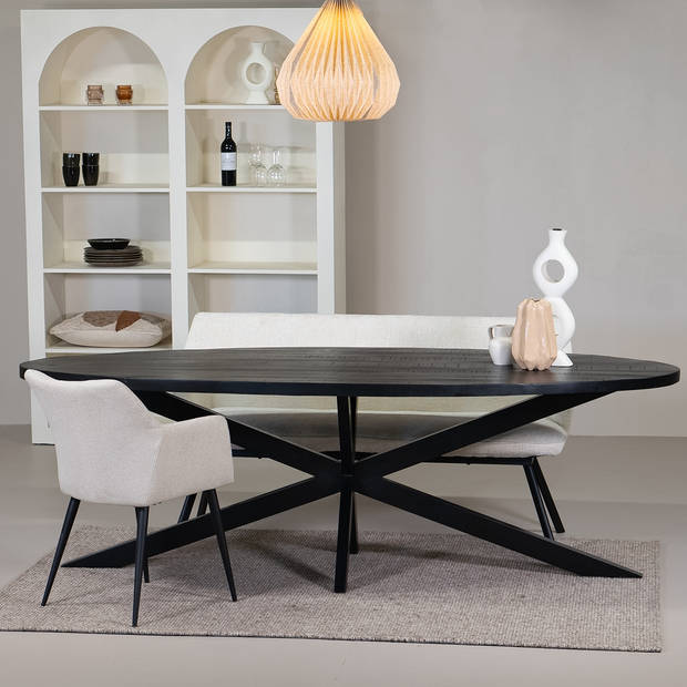 Giga Meubel - Eettafel Ovaal - Zwart Mangohout - 220cm - Tafel Mansour