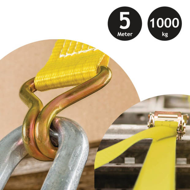 Dunlop Spanband met Ratel - Haak - 5 M - tot 1000 KG - Geel
