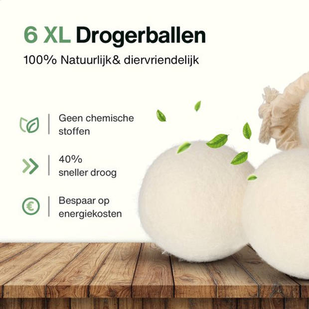 2BEHOME® 6XL Drogerballen Voor Wasdrogers - Gemaakt van 100% Nieuw-Zeelandse Schapen Wol - Wasdrogerballen - Wit