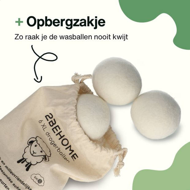 2BEHOME® 6XL Drogerballen Voor Wasdrogers - Gemaakt van 100% Nieuw-Zeelandse Schapen Wol - Wasdrogerballen - Wit