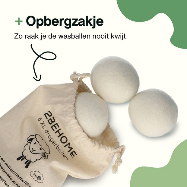 2BEHOME 6XL Drogerballen voor wasdrogers - Gemaakt van 100% Nieuw-Zeelandse schapen wol - Wasdrogerballen - Droogballen