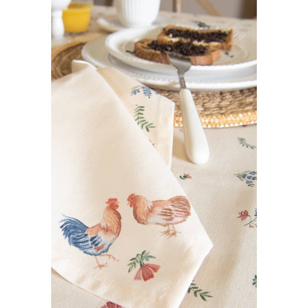 HAES DECO - Set van 6 Servetten (Textiel) - 40x40 cm - 100% Katoen - Chicken and Rooster