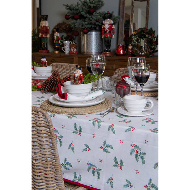 HAES DECO - Rechthoekig Tafellaken - 150x250 cm - 100% Katoen - Holly Christmas