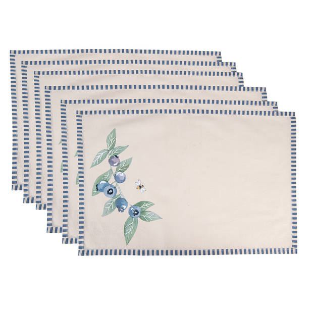 HAES DECO - Set van 6 Placemats - 48x33 cm - 100% Katoen - Blueberry Fields