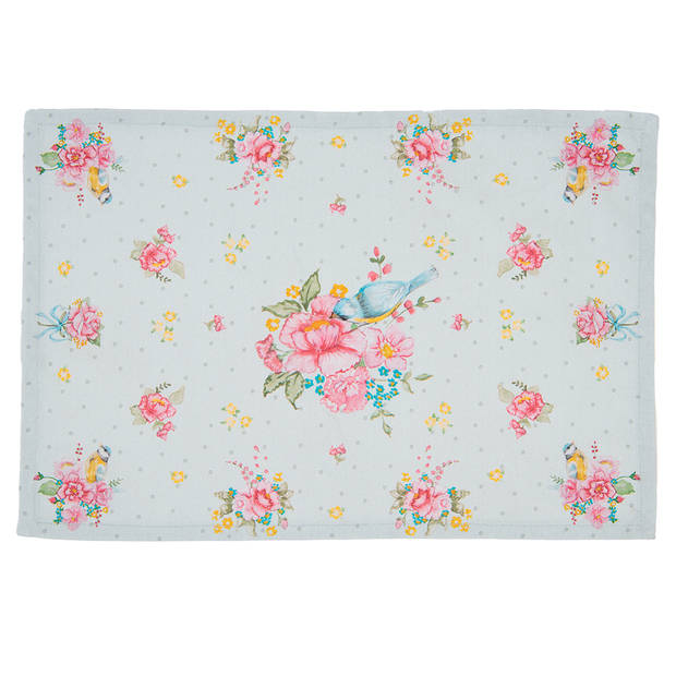 HAES DECO - Set van 6 Placemats - 48x33 cm - 100% Katoen - Cheerful Birdie