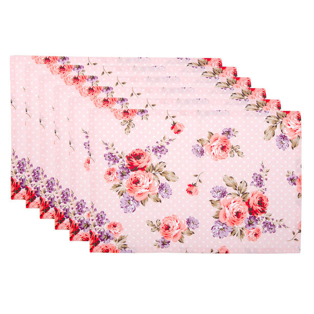 HAES DECO - Set van 6 Placemats - 48x33 cm - 100% Katoen - Dotty Rose