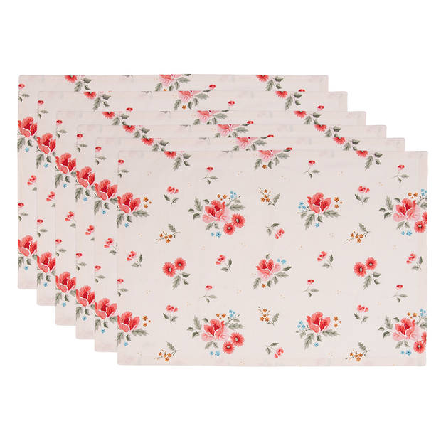 HAES DECO - Set van 6 Placemats - 48x33 cm - 100% Katoen - Little Rose Collection