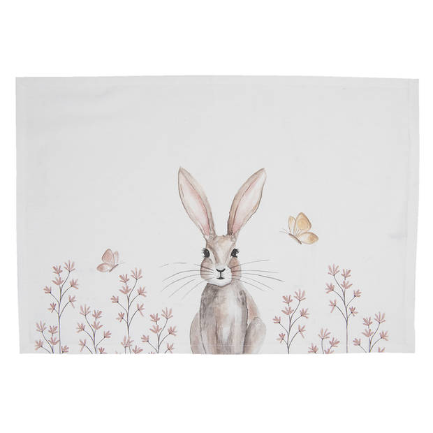 HAES DECO - Set van 6 Placemats - 48x33 cm - 100% Katoen - Rustic Easter Bunny