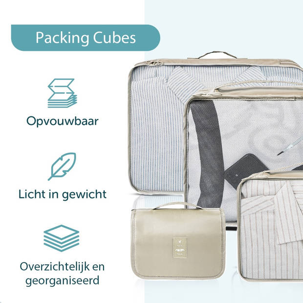 ForDig 8-Delige Packing Cubes (Beige) - Koffer Organizer Set - Bagage Organizers - Compression Cube Tassen - Travel