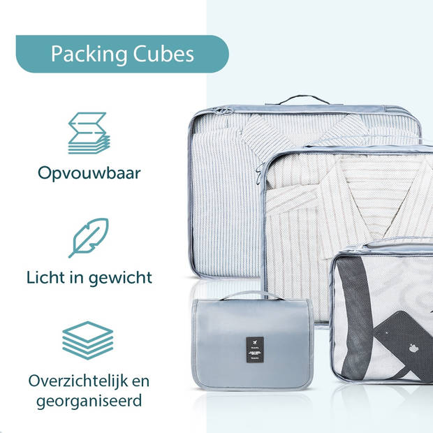 ForDig 8-Delige Packing Cubes (Grijs) - Koffer Organizer Set - Bagage Organizers - Compression Cube Tassen - Travel
