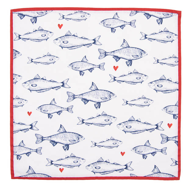 HAES DECO - Set van 6 Servetten (Textiel) - 40x40 cm - 100% Katoen - Sun Sea & Fish