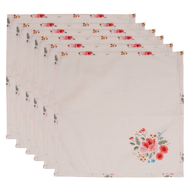 HAES DECO - Set van 6 Servetten (Textiel) - 40x40 cm - 100% Katoen - Little Rose Collection