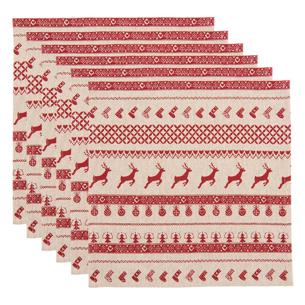 HAES DECO - Set van 6 Servetten (Textiel) - 40x40 cm - 100% Katoen - Nordic Christmas