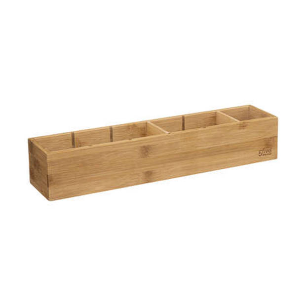 5Five Lade/kast/badkamer organizer - 2x - 3 vaks - L38 x B8 x H7 cm - bamboe hout - lichtbruin - Opbergmanden