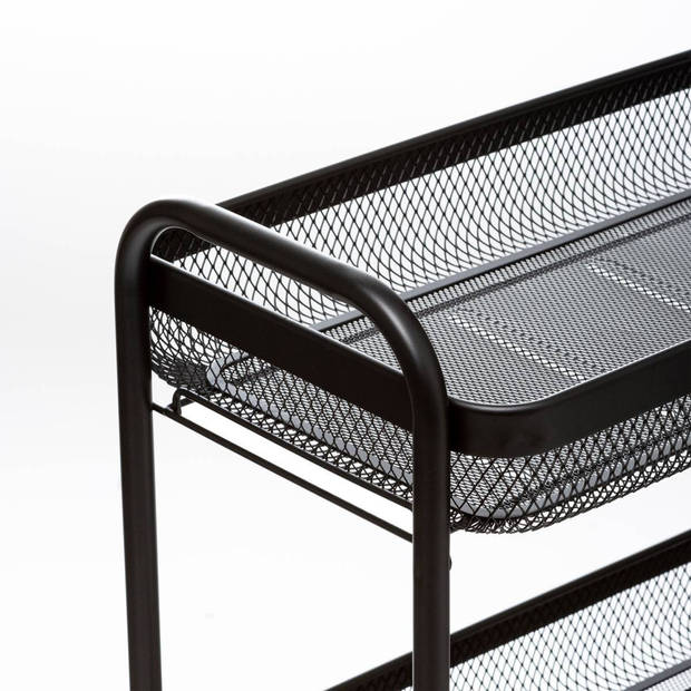 5Five Keukentrolley- zwart - mesh metaal - 80 x 47 x 27 cm - 3 niveaus - Maya - keukenkast - Opberg trolley
