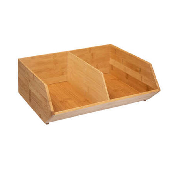 5Five Stapelbare opbergmand 2 vaks organizer - 2x - L35 x B31 x H12 cm - bamboe hout - lichtbruin - Opbergmanden