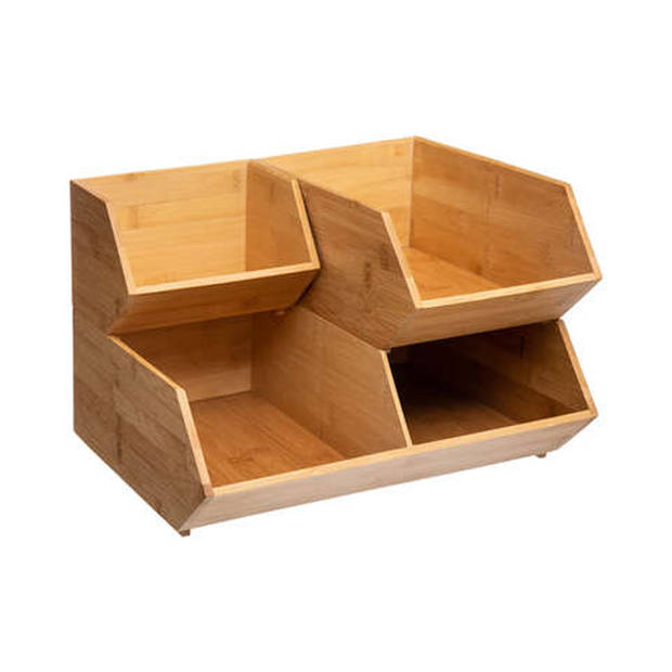 5Five Stapelbare opbergmand 1 vaks organizer - 2x - L18 x B31 x H12 cm - bamboe hout - lichtbruin - Opbergmanden