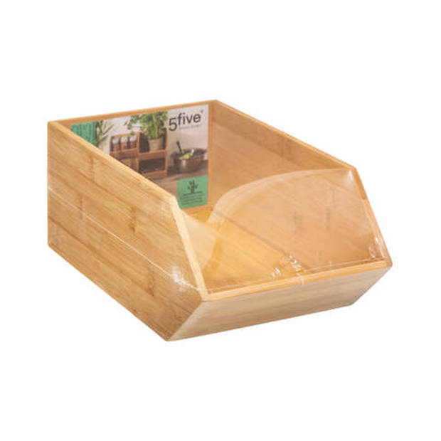 5Five Stapelbare opbergmand 1 vaks organizer - L18 x B31 x H12 cm - bamboe hout - lichtbruin - Opbergmanden