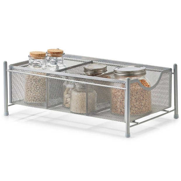 Zeller keuken/keukenkast organizer uitschuifbaar - zilver - 25 x 40 x 15 cm - metaal - Keukenkastorganizer