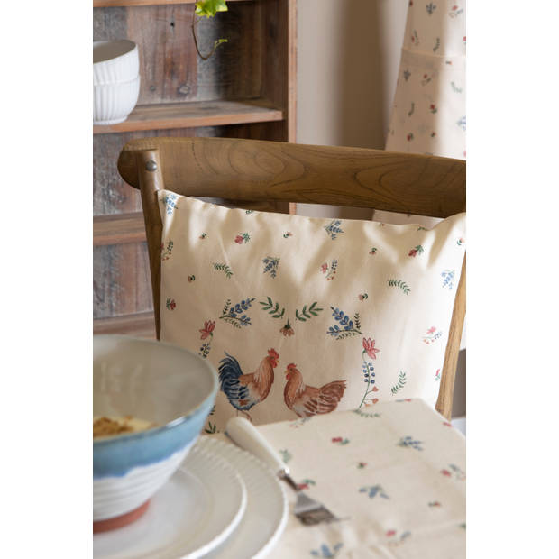 HAES DECO - Set van 2 Sierkussens - 40x40x4 cm - 100% Katoen - Chicken and Rooster