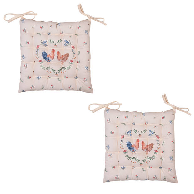 HAES DECO - Set van 2 Sierkussens - 40x40x4 cm - 100% Katoen - Chicken and Rooster