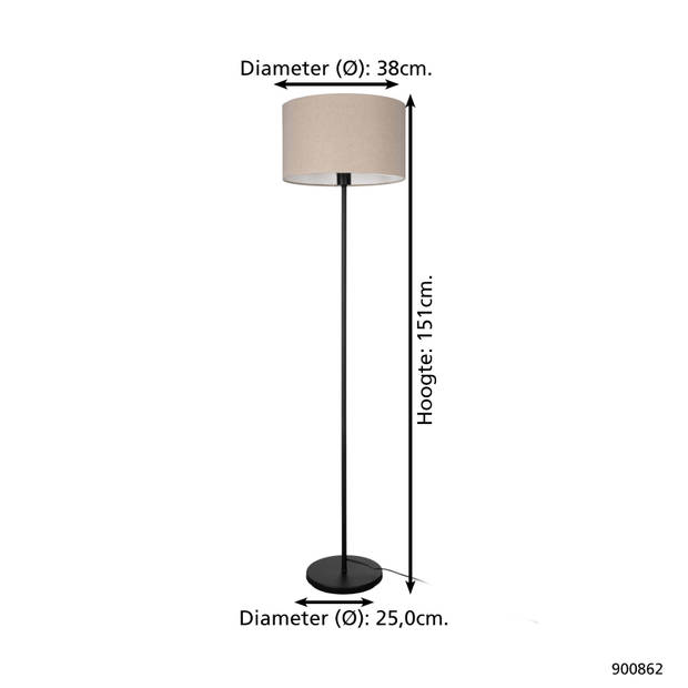 EGLO Feniglia Vloerlamp - E27 - 151 cm - Beige/Zwart - Linnen