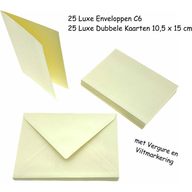 25 Luxe Enveloppen 114 x 162 mm met Bijpassende Dubbele Kaarten