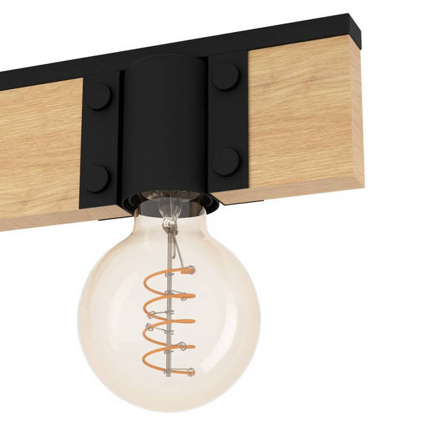 EGLO Bailrigg Plafondlamp - E27 - 65,5 cm - Zwart/Bruin - Hout/Staal