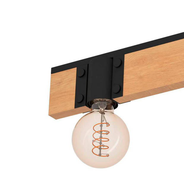 EGLO Bailrigg Plafondlamp - E27 - 65,5 cm - Zwart/Bruin - Hout/Staal