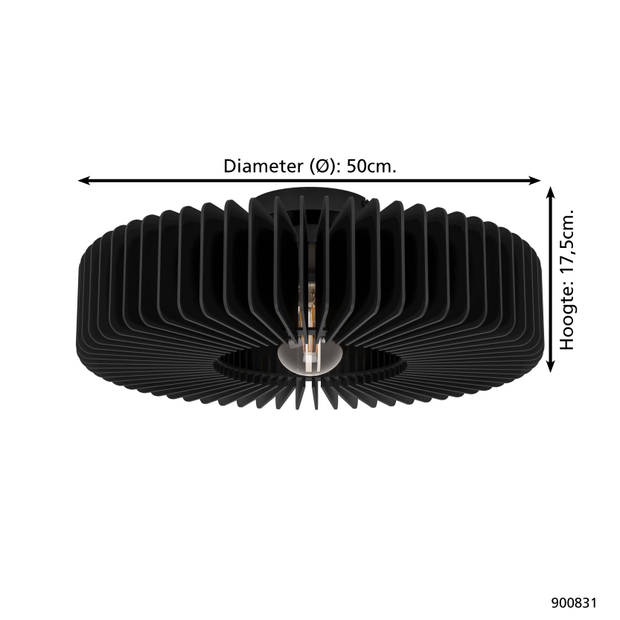 EGLO Palombaia Plafondlamp - E27 - Ø 50 cm - Zwart - Hout/Staal