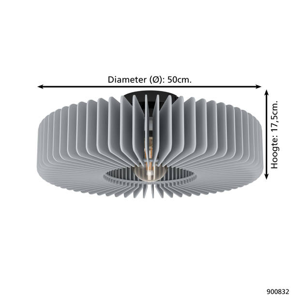 EGLO Palombaia Plafondlamp - E27 - Ø 50 cm - Grijs/Zwart - Hout/Staal