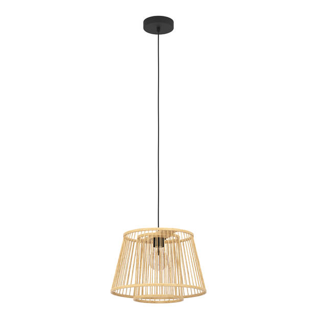 EGLO Hykeham Hanglamp - E27 - Ø 38 cm - Staal/Bamboe - Zwart/Bruin