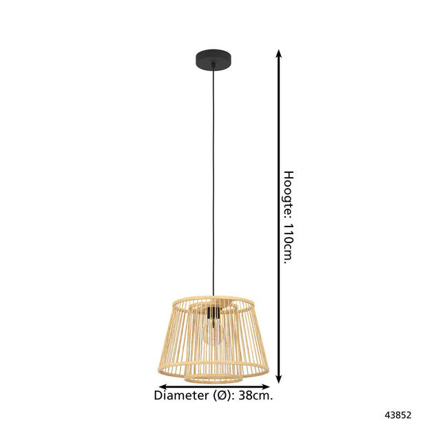 EGLO Hykeham Hanglamp - E27 - Ø 38 cm - Zwart/Hout