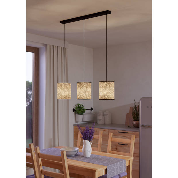 EGLO Butterburn Hanglamp - E27 - 86 cm - Zwart/Wit/Groen - Berkenbladeren