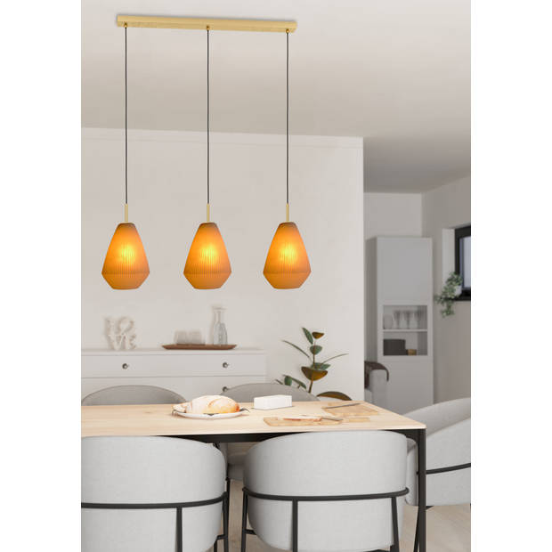 EGLO Caprarola Hanglamp - E27 - 90 cm - Zand/Koper - Satijn Glas