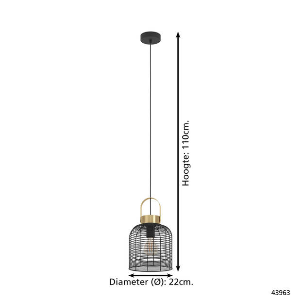 EGLO Roundham Hanglamp - E27 - Ø 22 cm - Zwart/Goud - Staal