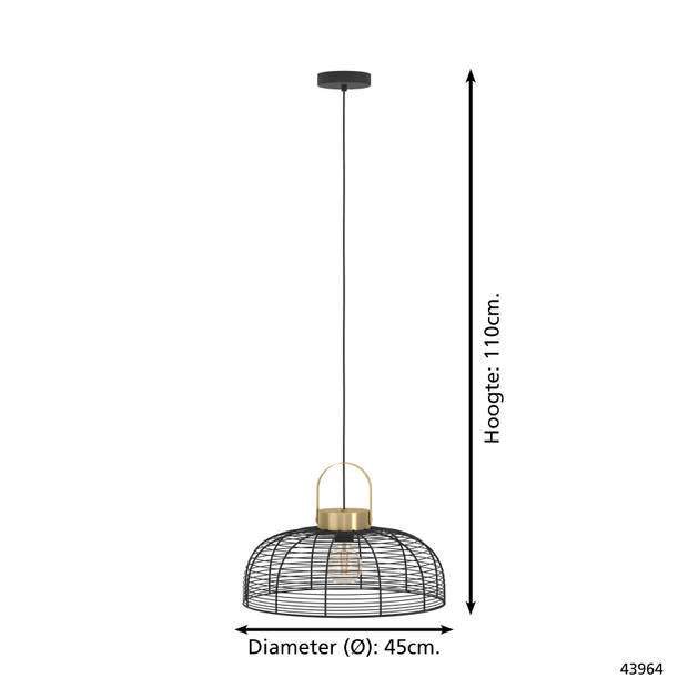 EGLO Roundham Hanglamp - E27 - Ø 45 cm - Zwart/Goud - Staal